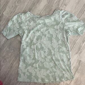 LOFT Light Green Floral Lace Short Sleeve Top